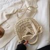 Yogodlns Соломенная сумка женская сумка ручной работы в форме луны с кружевным бантом, сумка из ротанга, большая вместительная повседневная пляжная сумка через плечо на шнурке