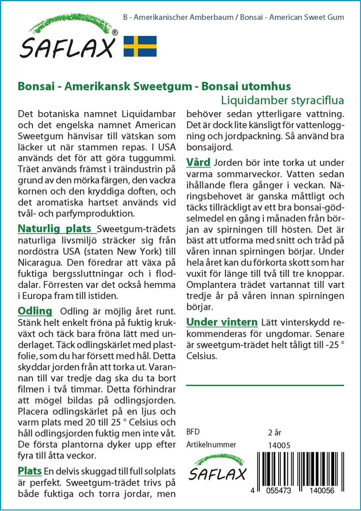 SAFLAX Garden in the Bag - Бонсай - American Sweet Gum - 100 семян - С субстратом в подходящем пакете - Liquidamber styraciflua