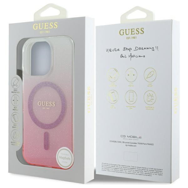 Etui do iPhone 16 Pro Guess Glitter Gradient MagSafe różowy