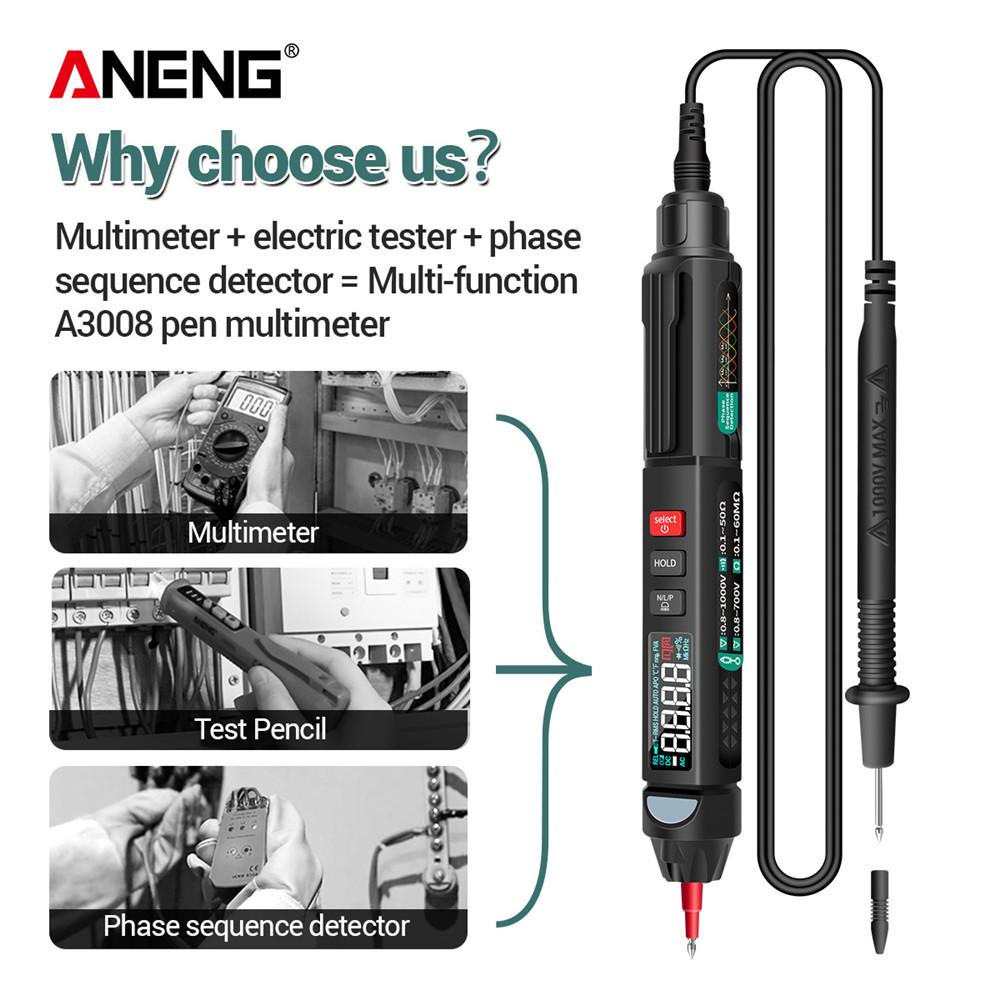 New ANENG A3008 Pen Type Multimeter 6000 Count Non-Contact Professional Automatic Range Voltmeter Current Meter High Precision NCV Intelligent Tools