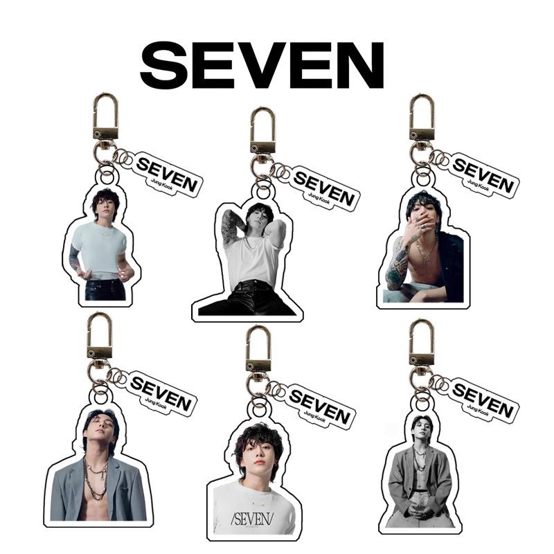 BTS Акриловый брелок Jung Kook SEVEN Solo, Двусторонний брелок с концепт-фото Jungkook, Милый подвеска на сумку, Мерч айдола, Подарок для фанатов K-pop ARMY
