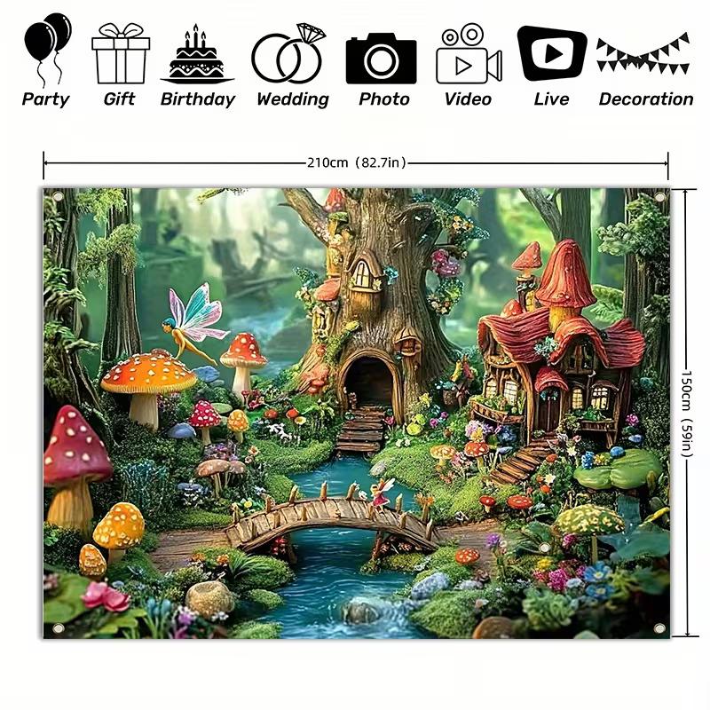 2D Magical Mushroom House Backdrop for Kids Storybook Photoshoot