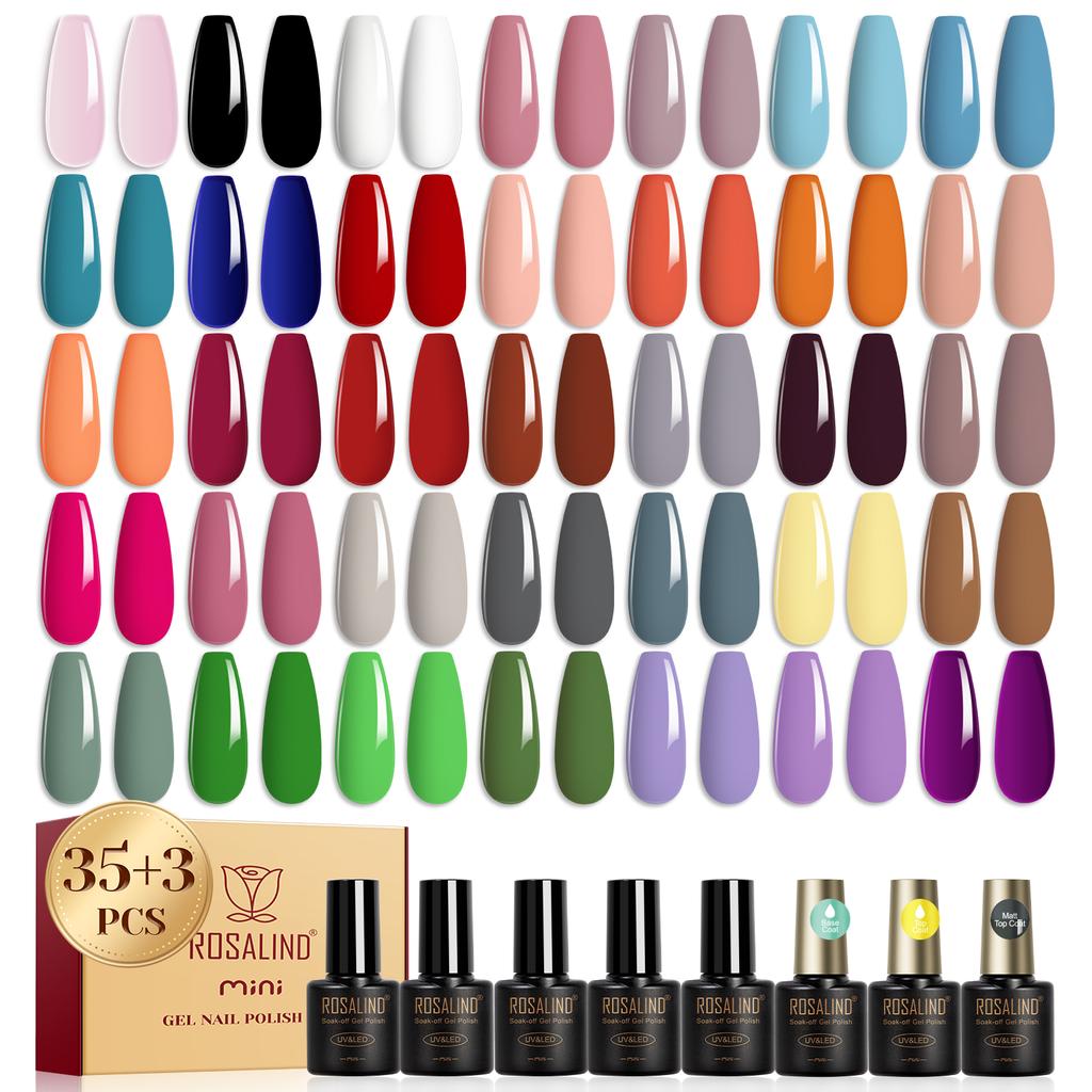 ROSALIND 38pcs Nail Polish Gel Kit Colorful Semi Permanent Gel Nail Polish Soak Off UV Gel Base Matt Top Coat Gel Polish Varnish Hybrid Lacquer Gel