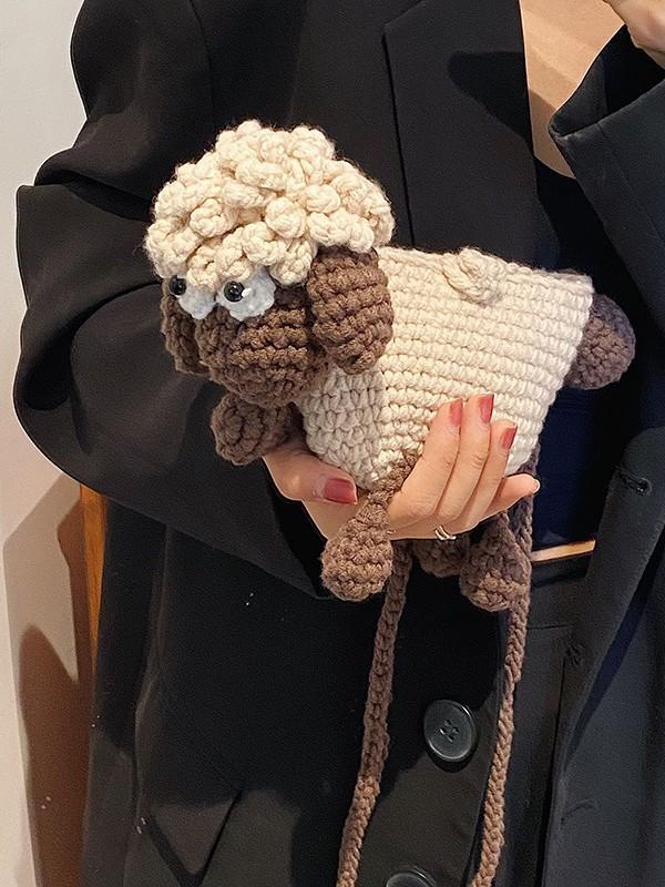 Wool Knit Cute Animal Crossbody Bag With Phone Pocket For Everyday Fashion