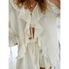 Summer Holiday Long Sleeve Ruffle Lace Up Chiffon Shorts Suit Women Casual V Neck Solid Loose Shorts Set Female New Outfits