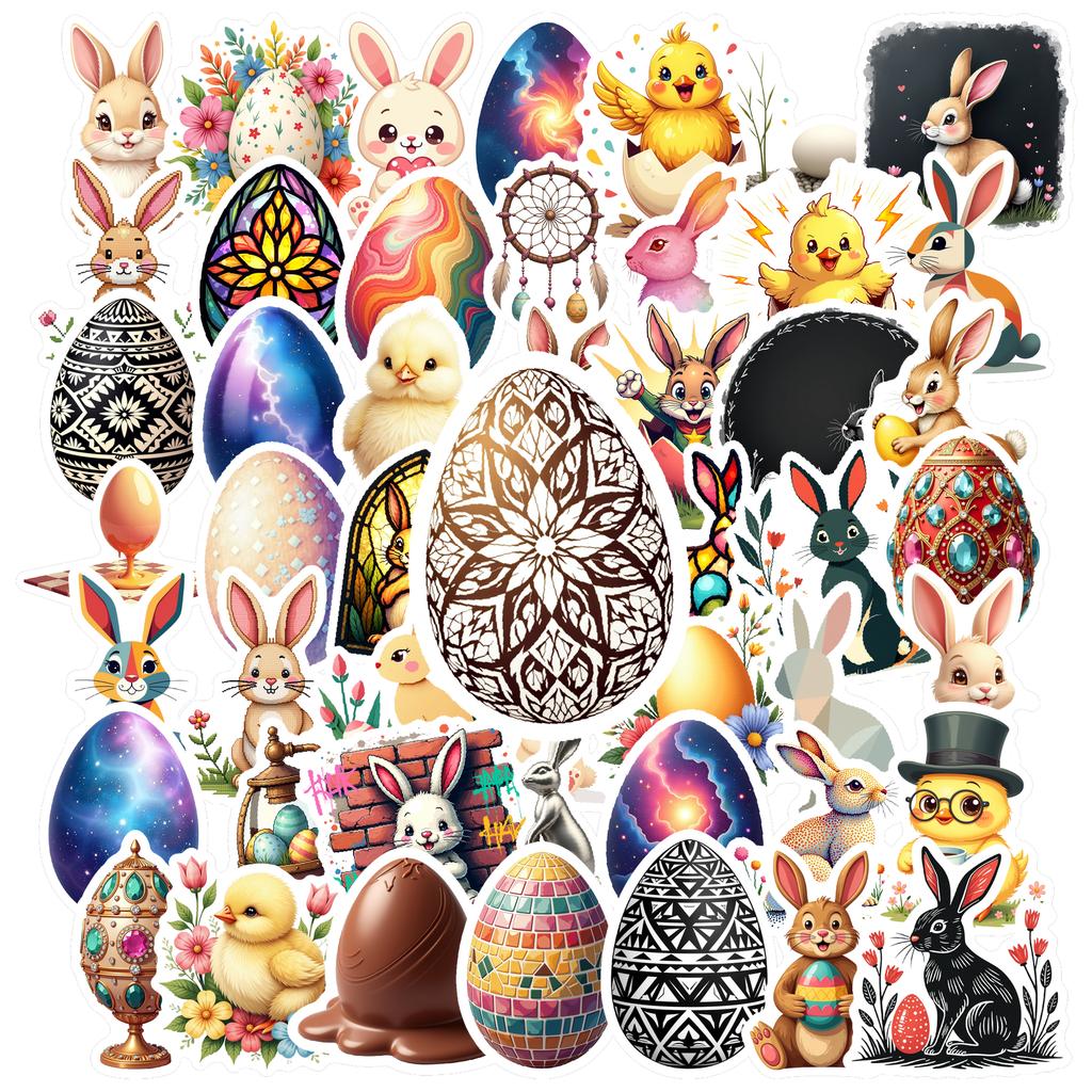 35-70pcs Easter Decorations Stickers Color Eggs Rabbit Graffiti Sticker Pack Gift Diy Skateboard Phone Laptop Diary Book