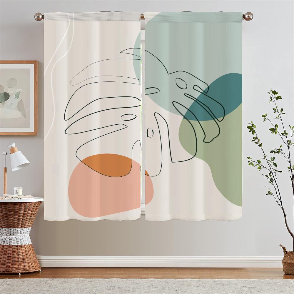 Abstract Line Pattern Kitchen Curtain Tiebacks Bedroom Blackout Curtains for Living Room Window Curtains Salon 2 Pieces Blinds