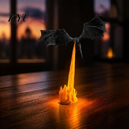 Декор для края полки Дракон Книжная полка Уголок Свет, 3D-печать Огнедышащий Фэнтези Летающий Дракон, Акцентная лампа Декор со светодиодным пламенем Готический