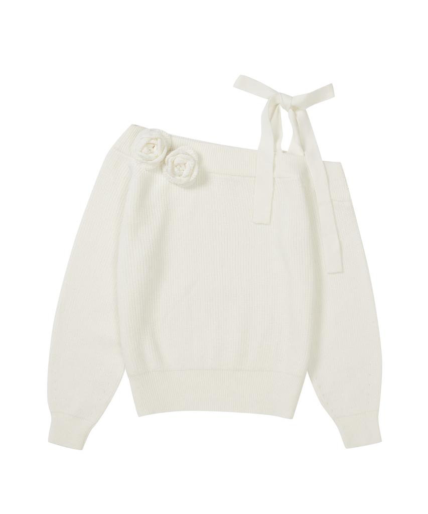 ILLIGO Bloom Bow Off-Shoulder Knit Ivory