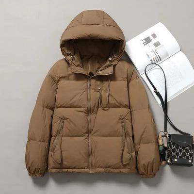 Женская зимняя однотонная свободная короткая теплая куртка с капюшоном повседневный топ