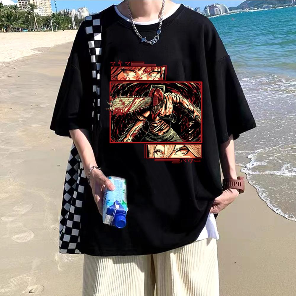 Модная футболка с принтом «Человек бензопилы» Harajuku Anime Makima Power Denji Anime Eyes крутая футболка с принтом подарок топ в стиле хип-хоп