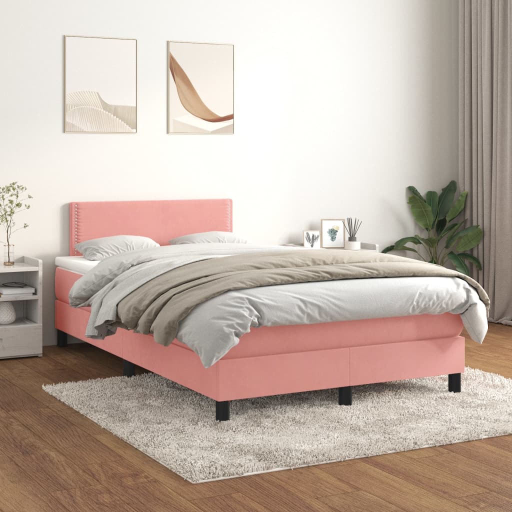 Box Spring Bed with Mattress Pink 120x190 cm Velvet