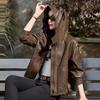 Women's Hooded Leather Jacket WA2506 - Small, Casual, Loose Fit for Spring & Autumn 2025
