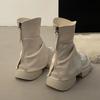 2024Новые модные женские ботильоны с круглым носком и толстой подошвой, удобные повседневные короткие ботинки на платформе и толстом каблуке, увеличивающие рост
