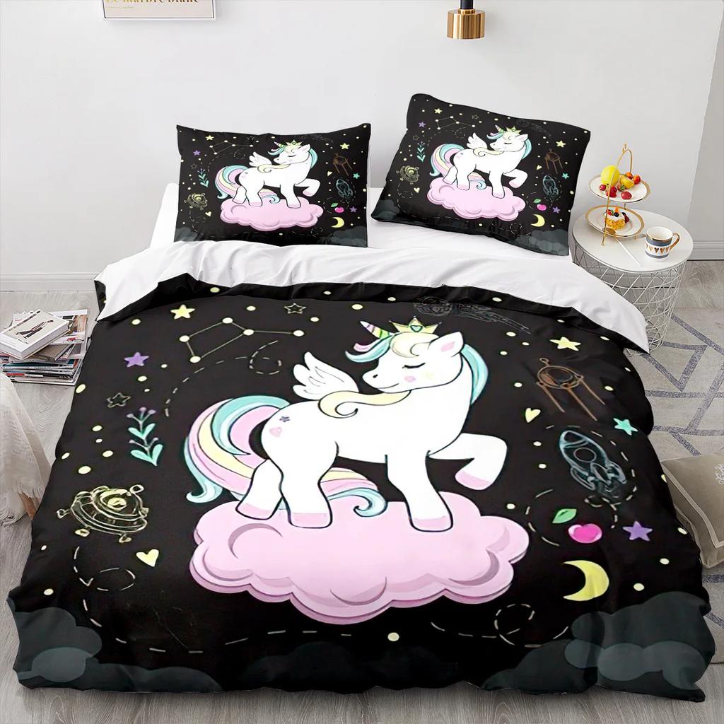 Unicorn Duvet Cover King Queen Cute White Cartoon Animal Bedding Set Children Boys Girl Western Fairy Tale Polyester Quilt Cover
