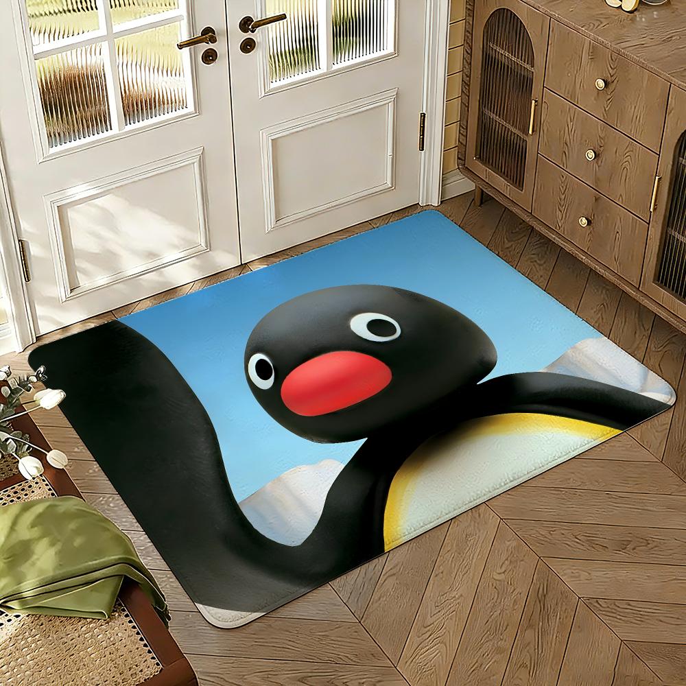 Pingu Cute penguin Floor Mat Soft Thickened Absorbent Non-Slip Bedroom Living Room Door Mat Home Decor Flannel Rugs