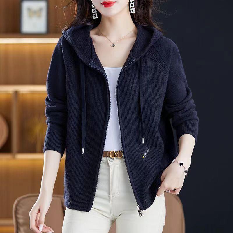 Кардиган, свитер, женский осенне-зимний высококачественный кардиган на молнии с капюшоном, женский свободный однотонный универсальный свитер, пальто