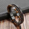 Classic Men's Leather Bracelet Fashion Stainless Steel Multi Layer Leather Bracelet for Men Jewelry Gift