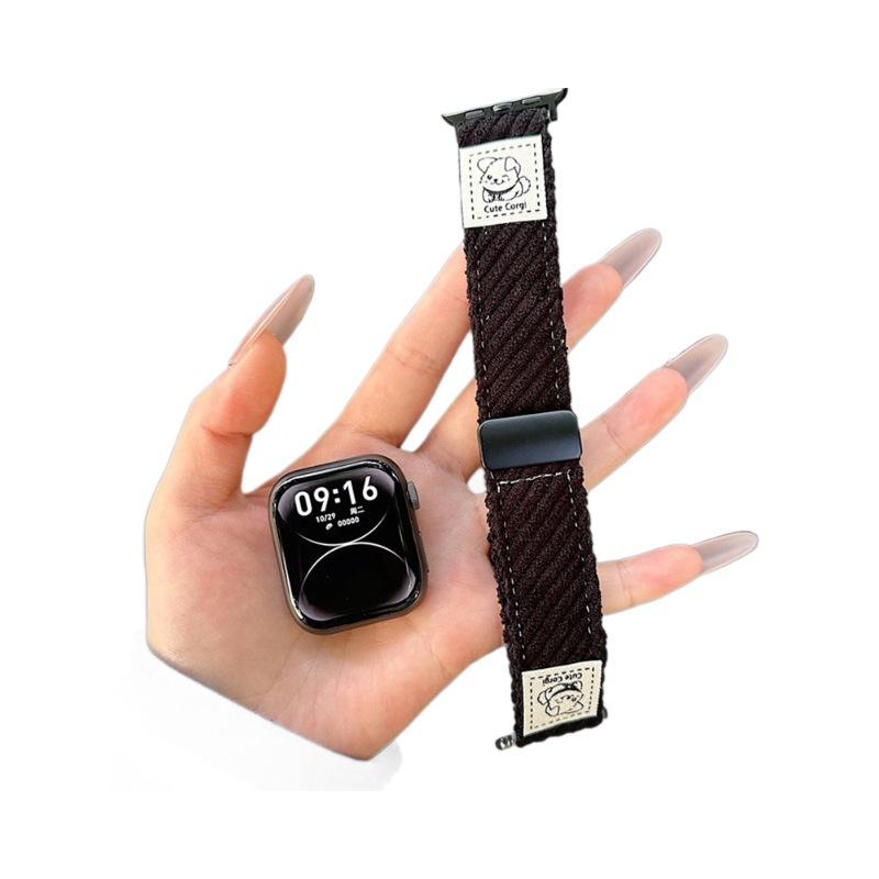 Cute Puppy Standard Corduroy Magnetic Buckle Strap For Applewatch10 Apple Watch S978 Generation Se