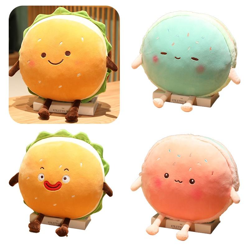 Cartoon Hamburger Plush Cushion With Short Plush Material For Home Decor And Comfort