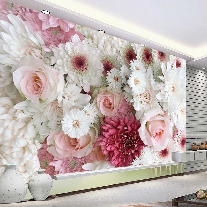 3D Фреска Романтические Розовые Розы Цветы Фото Обои Гостиная Свадебный Дом Спальня Водонепроницаемые Фрески Наклейки На Стены Papel De Parede 3D