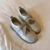 2026 new puff single shoes women's cross strap light-colored small leather shoes summer shoes with skirts flat shoes