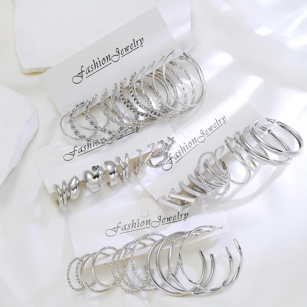 iF ME 24 пары/компл., комплект серег-колец с геометрическим жареным тестом, простые серебряные серьги для женщин, ювелирные аксессуары