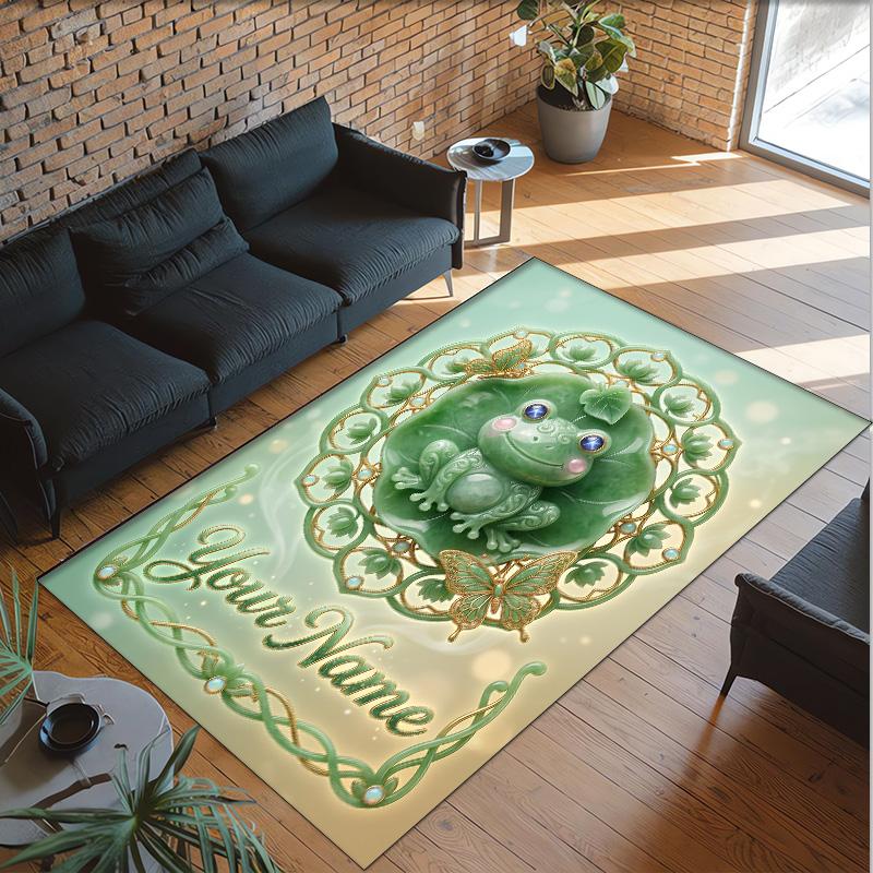 Frog Theme Crystal Velvet Floor Rug Personalized Custom Name Text Warm Carpet Home Decoration
