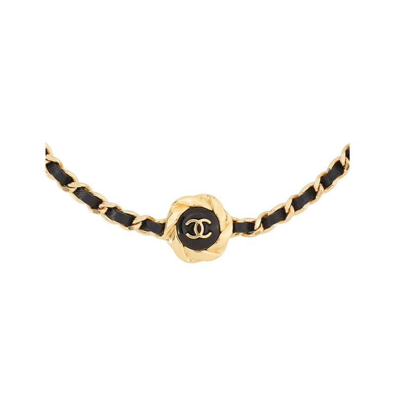Chanel Классический кулон с логотипом Металлическое ожерелье Женское Черное