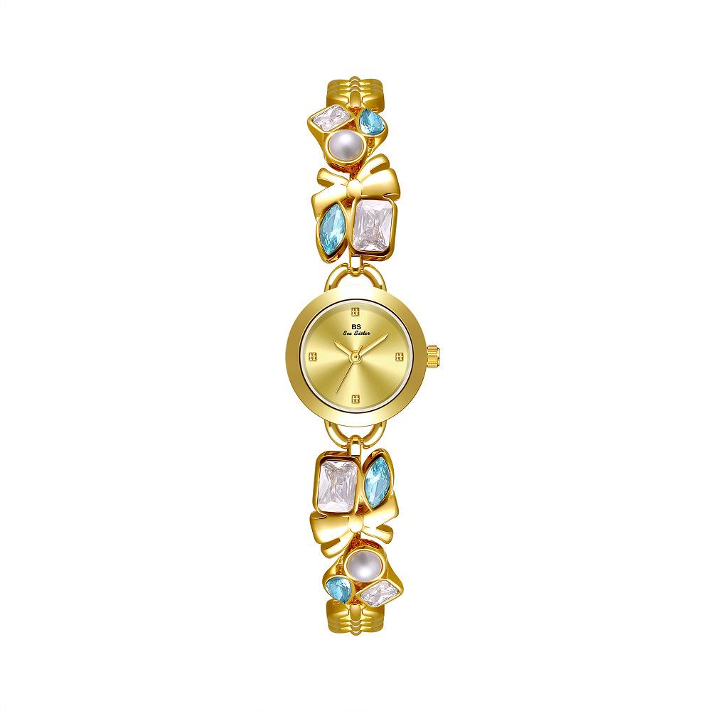 Women Bracelet Watches Top Brand Luxury For Ladies Wrist Watches Rhinestone Unique Design Elegant Watchband Gold Female Clock