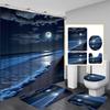 4pcs Luxury Beach Moon Waterproof Shower Curtain Set Decorative Bathroom Set Non-Slip Carpet Toilet Cover Bath Mat And 12 Hooks