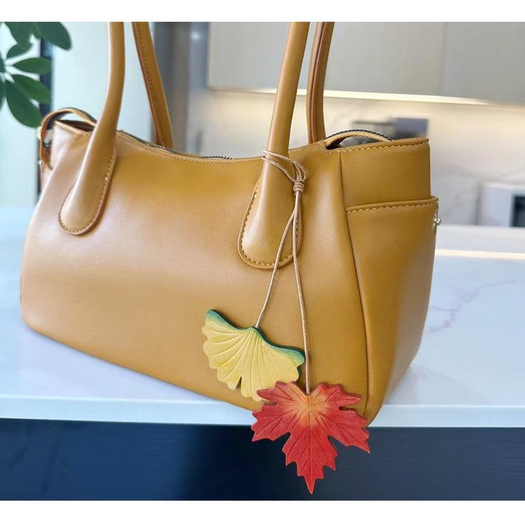 Handmade Genuine Leather Maple Leaf Pendant: Cowhide Car Key, Mirror Ornament, Bag Charm