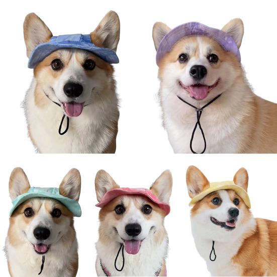 Corgi Sun Hat Pet Cap with Ear Holes Dog Sun Cap with Adjustable Neck Strap for Small And Medium Sized Pets Outdoor Sun Protection