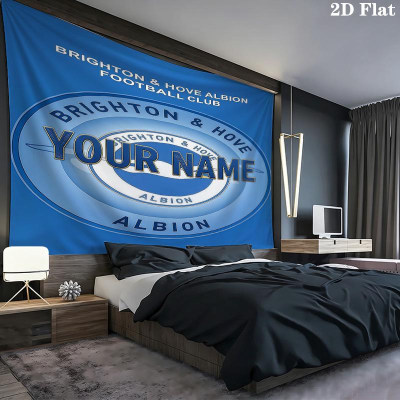 Brighton Hove Albion Custom Name Wall Tapestry Aesthetic Wall Hanging Printed Fabric Blanket Decorative Tapestries for Bedroom Living Room Home Decor
