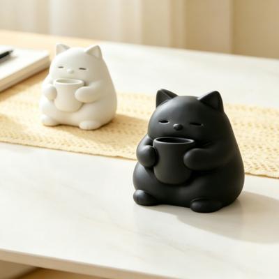 Мини-фигурка милого кота, 3D-печатная статуэтка кота, пьющего чай, Маленькое настольное украшение для декора полки в гостиной, спальне, офисе