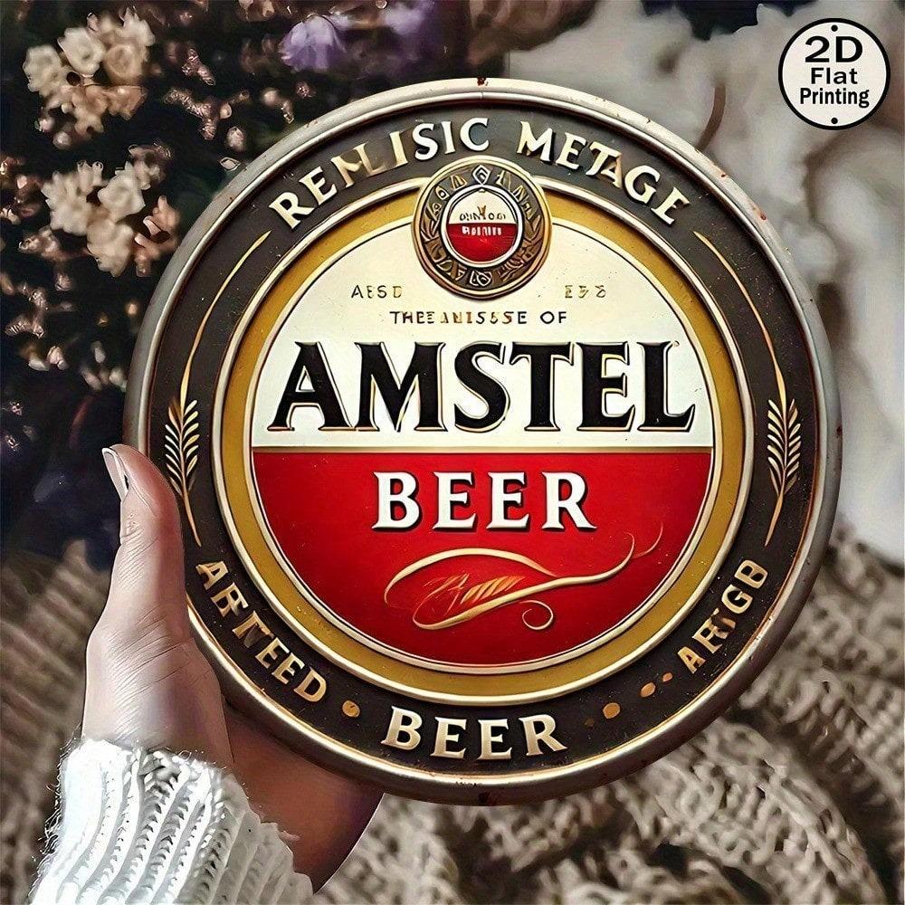 1 шт. Винтажная металлическая жестяная табличка Amstel Beer, 8x8 дюймов, круглая, ретро, настенное искусство, декор для бара, дома, паба