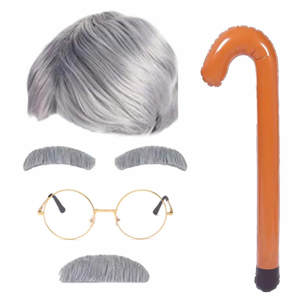 Inflatable Walking Stick Grandpa Accessories Set Glasses Old Man Cosplay Kits  School Party