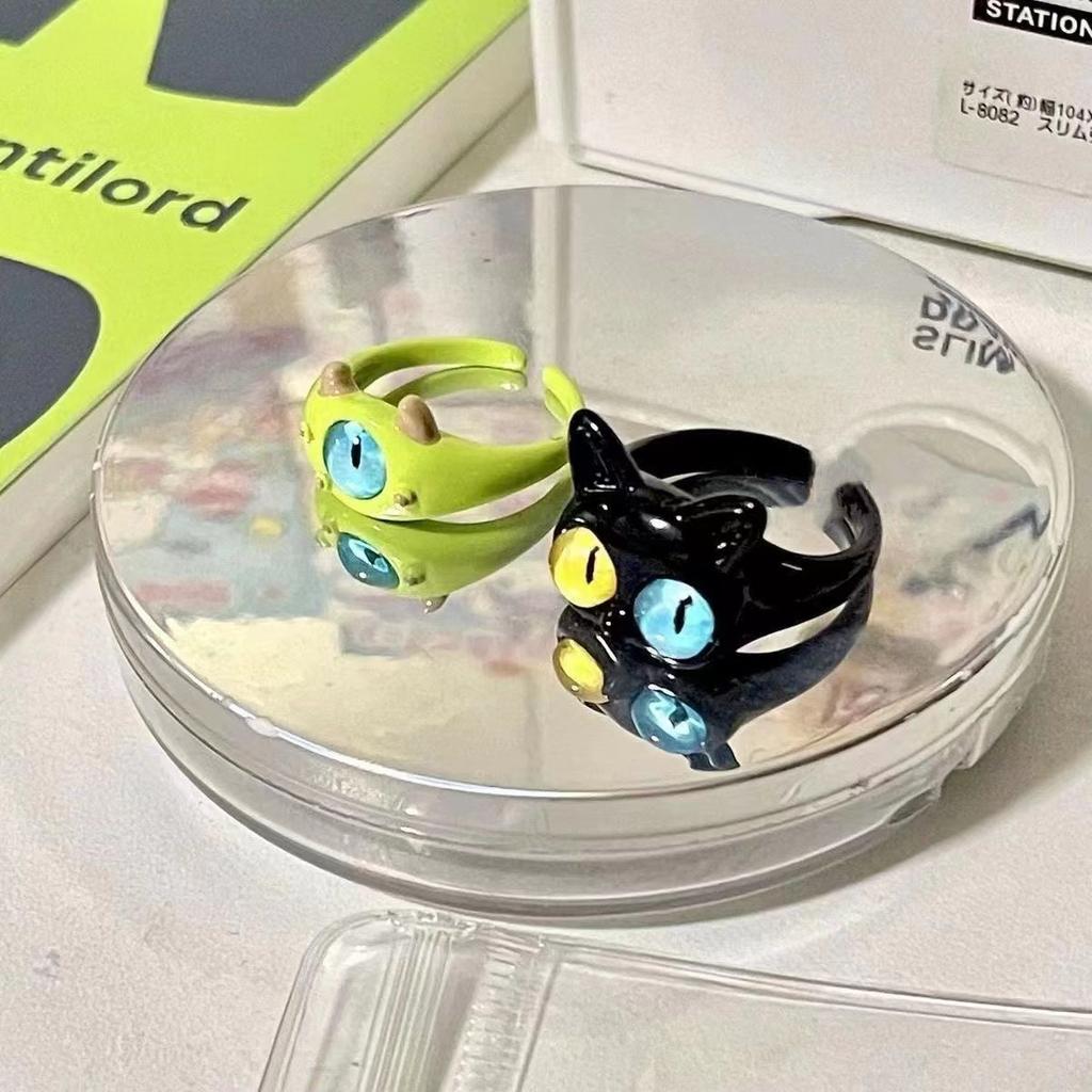 Новые милые зеленые кольца-монстры для женщин, модные милые двухцветные кошачьи глаза, открытые парные кольца, свадебные аксессуары для пальцев, ювелирные изделия