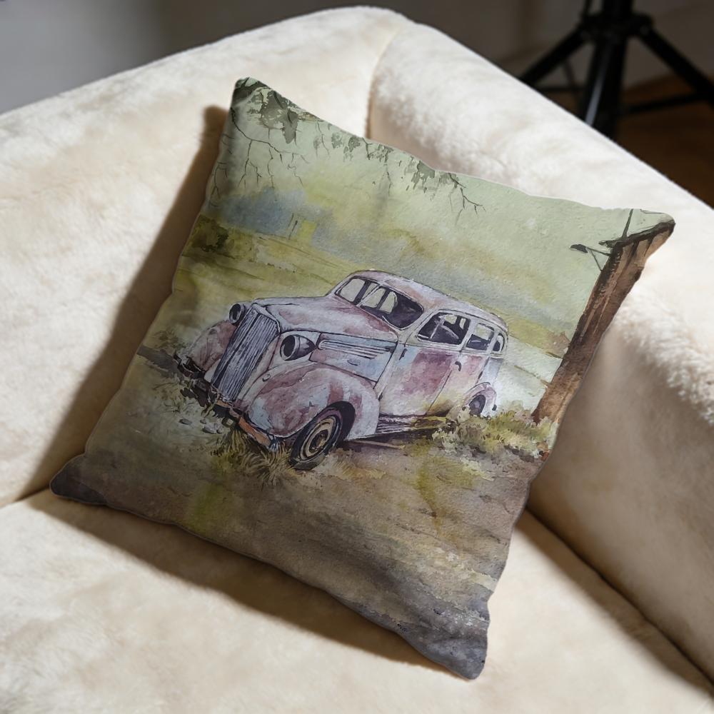 Watercolor Vintage Car Cushion Cover Soft Decorative Pillow Case Suitable for Bedroom Sofa Car Travel Use