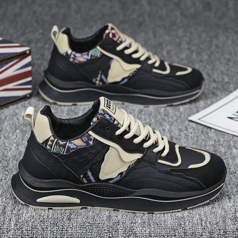 Fashion Popular Man's Pu Leather Sneakers Spring Autumn Lace-up Fabric Platform Casual Shoes Loafers Fashion Breathable Vulcanized Shoes