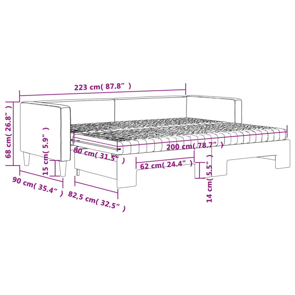 Extendable Daybed with Mattresses Black 80x200 cm Fabric