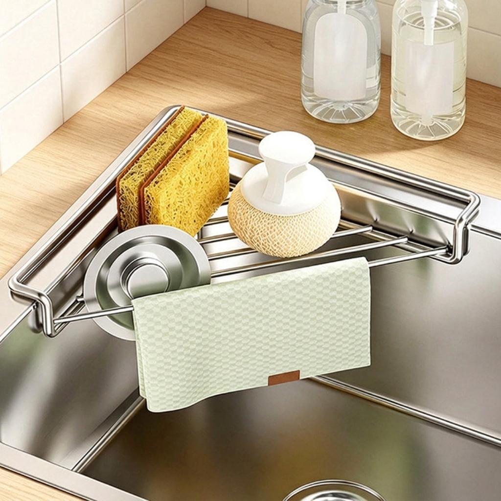 Stainless Steel Triangle Sink Caddy Rack Kitchen Sponge Dishcloth Drain Holder Space Saving Sink Edge Storage Organizer