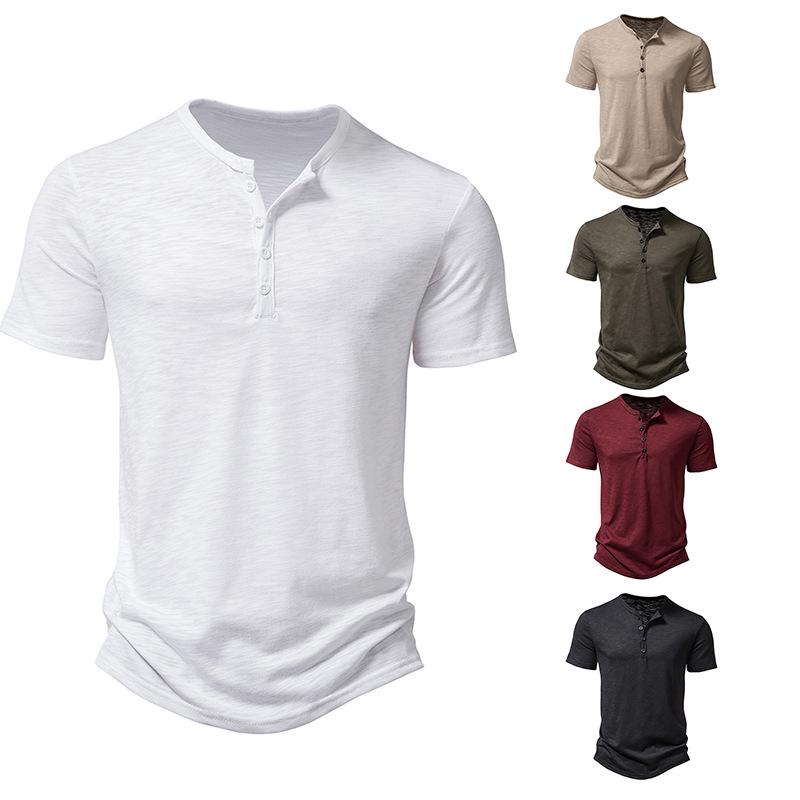 Мужская футболка-henley из бамбука и хлопка, с коротким рукавом, большого размера, модная повседневная одежда, европейский размер