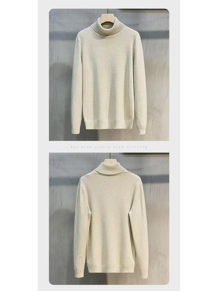 Autumn/Winter Korean Mid-Neck Men's Knitted Sweater, Trendy Half-High Collar, Solid Color Base Layer.