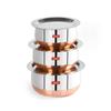 Stainless Steel Copper Bottom Belly Shape 3 Pc Tope/Cookware/Pot Set with Lid 380ML, 500ML, 780ML, (Silver)