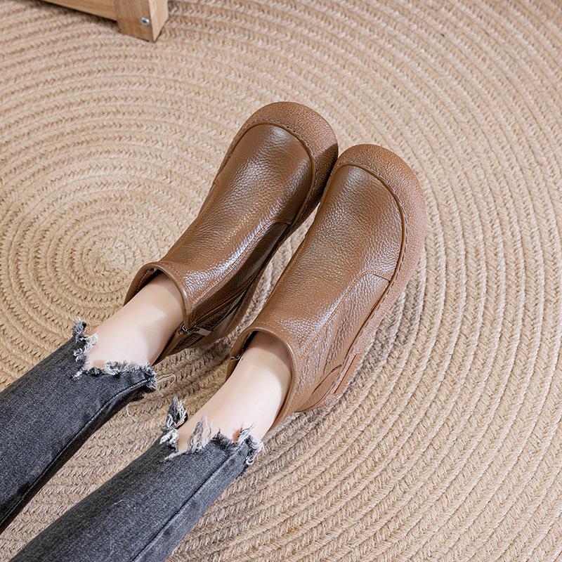 Кожаные ботильоны с круглым носком на плоской подошве, удобные, в стиле ретро, на молнии, универсальные, с мягкой подошвой, нескользящие ботинки Мартин