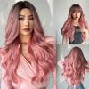 Парик Головной убор Элегантные волокна вьющиеся волосы Градиент розовый средней длины Длинные женские