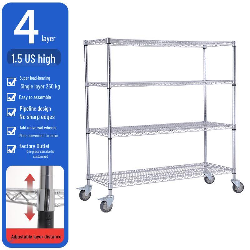 Chrome Wire Mesh Multi-layer Storage Rack - Stainless Steel Shelving for Household and Warehouse.