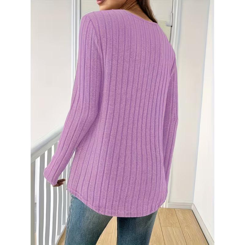 Women S Long Sleeve V Neck Ribbed Casual Autumn T Shirt