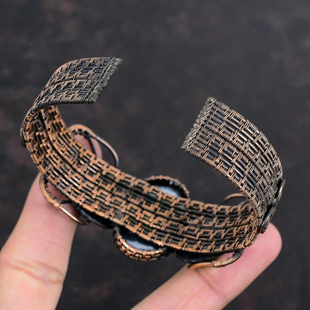 Браслет-манжета из шунгита, браслет-манжета из медной проволоки, браслет из радужного лунного камня, регулируемый браслет-манжета, ювелирные изделия ручной работы из драгоценных камней, подарки для нее